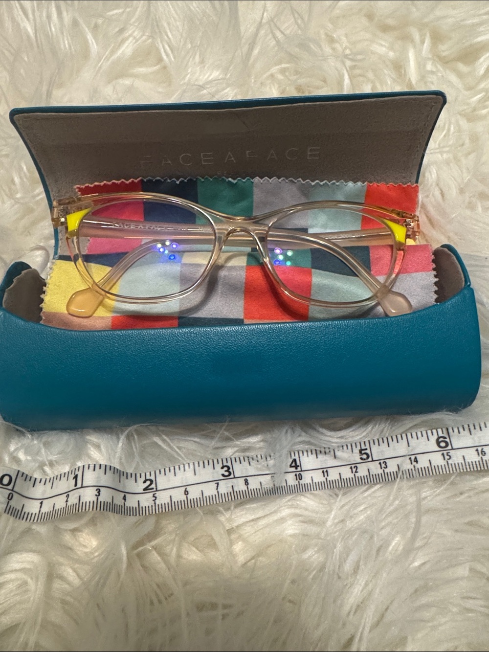 FACE A FACE Clear Frame Glasses with Yellow Temple Accents